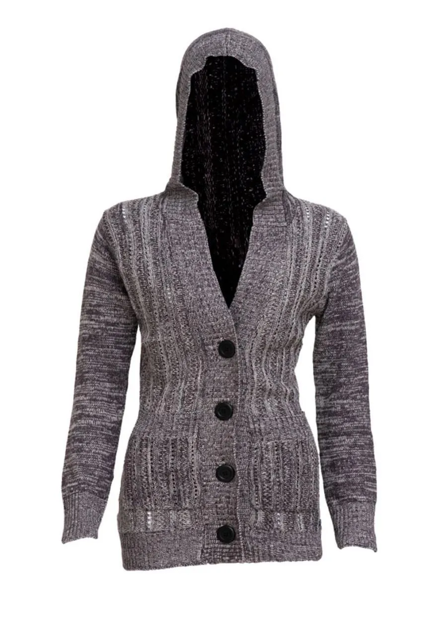 Womens Thigh Length Hooded Organic Cardigan