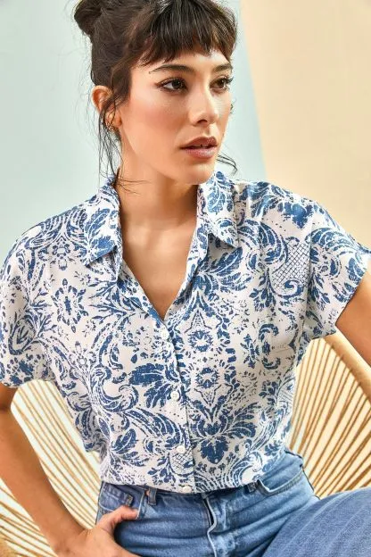 Women's Bat Sleeve Patterned Viscose Shirt