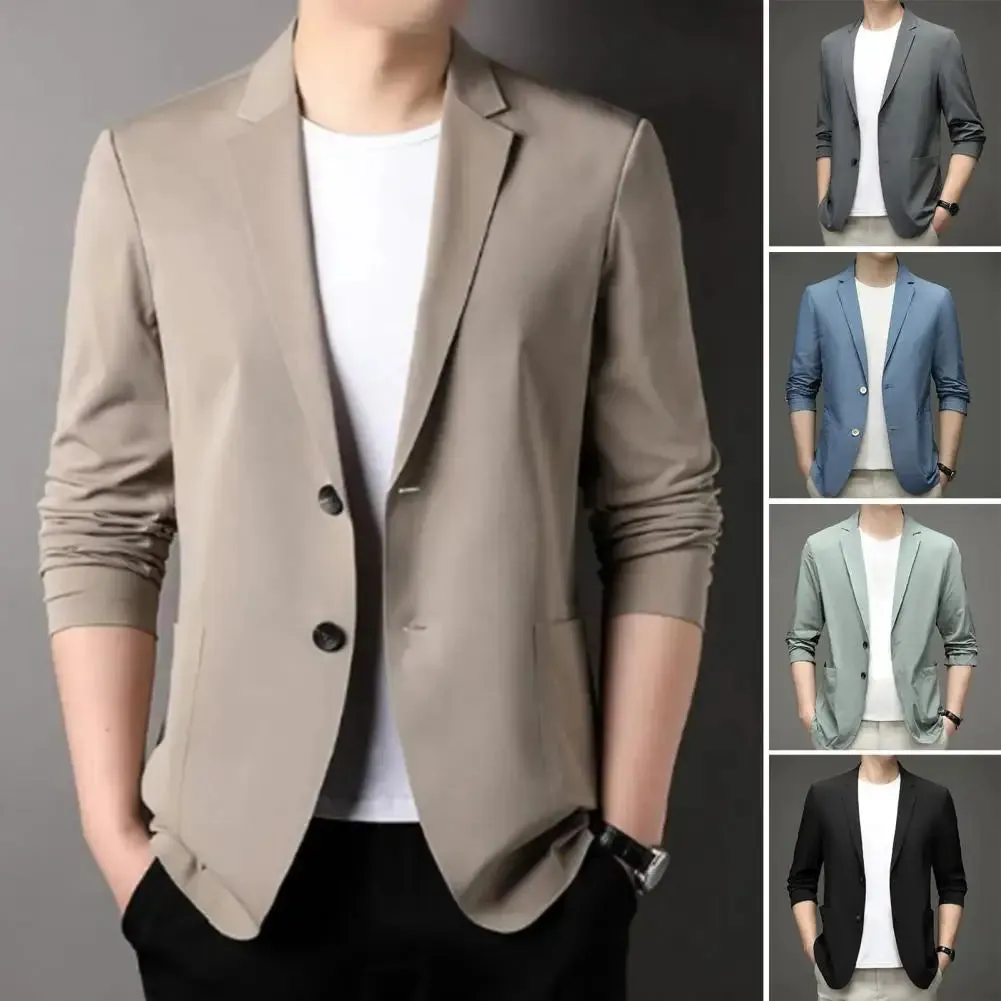 Xituodai Chic Men Business Coat Soft Men Suit Jacket Smooth Plus Size Business Trip Sunscreen Suit Jacket  Daily Wear