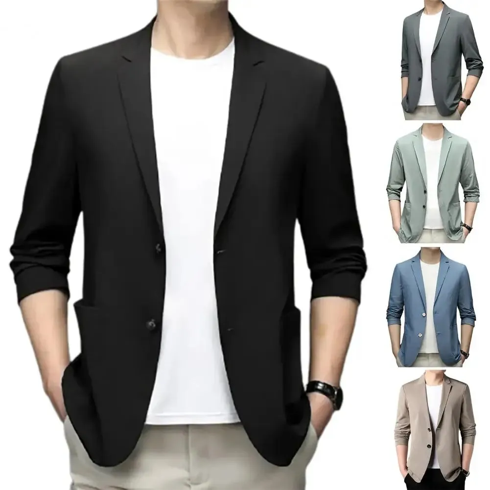 Xituodai Chic Men Business Coat Soft Men Suit Jacket Smooth Plus Size Business Trip Sunscreen Suit Jacket  Daily Wear