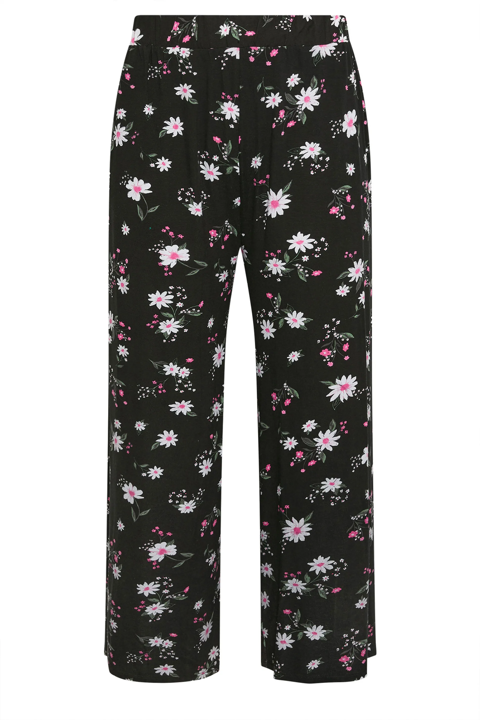 YOURS Curve Black Daisy Print Wide Leg Trouser