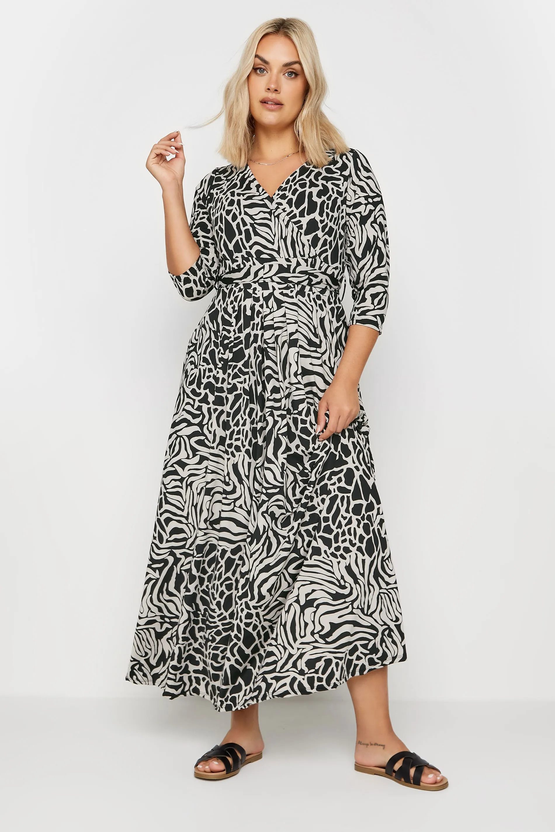 YOURS Curve Black Zebra Print Maxi Wrap Dress