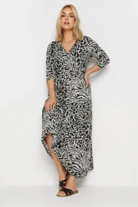 YOURS Curve Black Zebra Print Maxi Wrap Dress