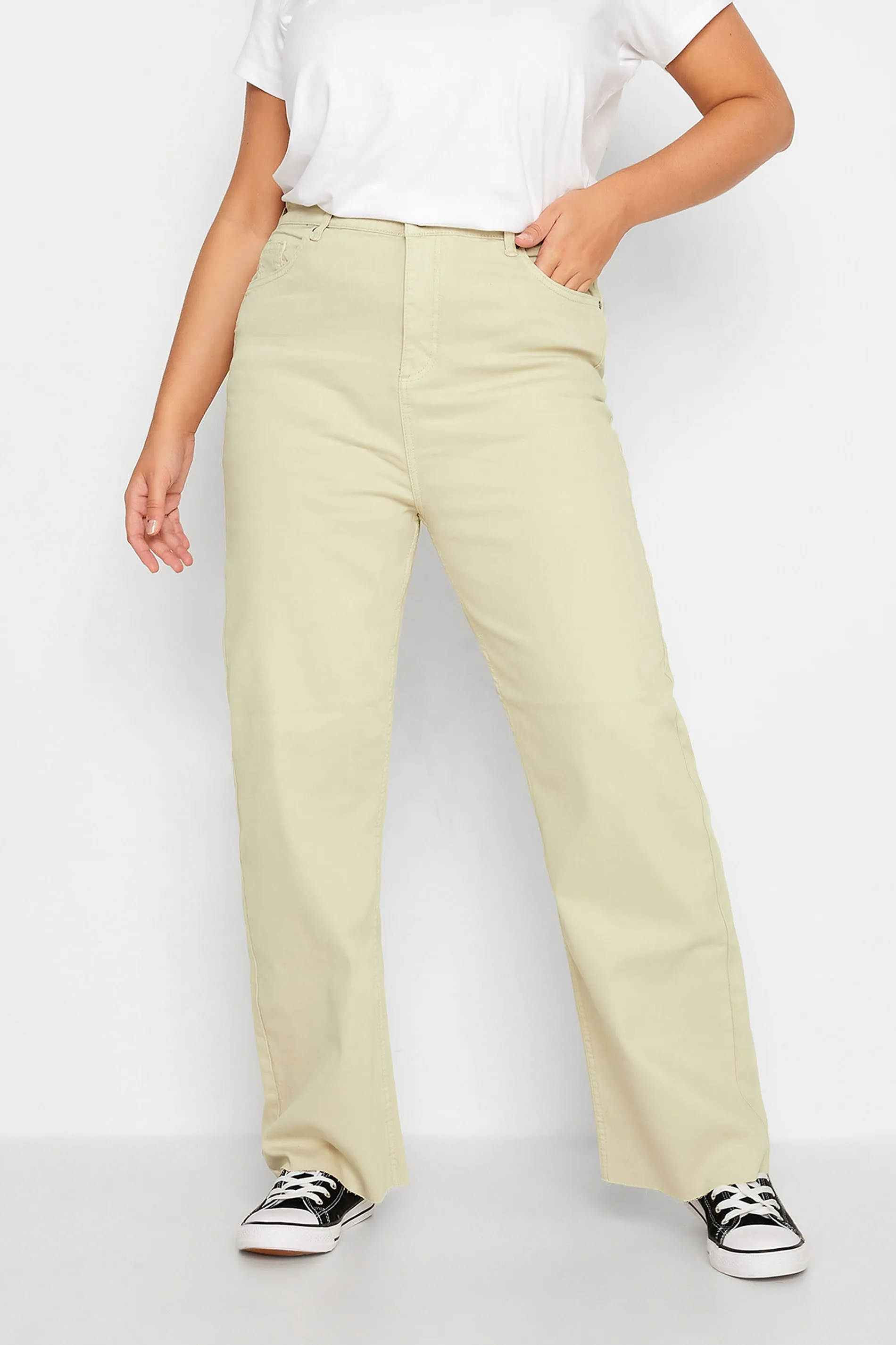 YOURS Curve Stone Brown Stretch Wide Leg Jeans