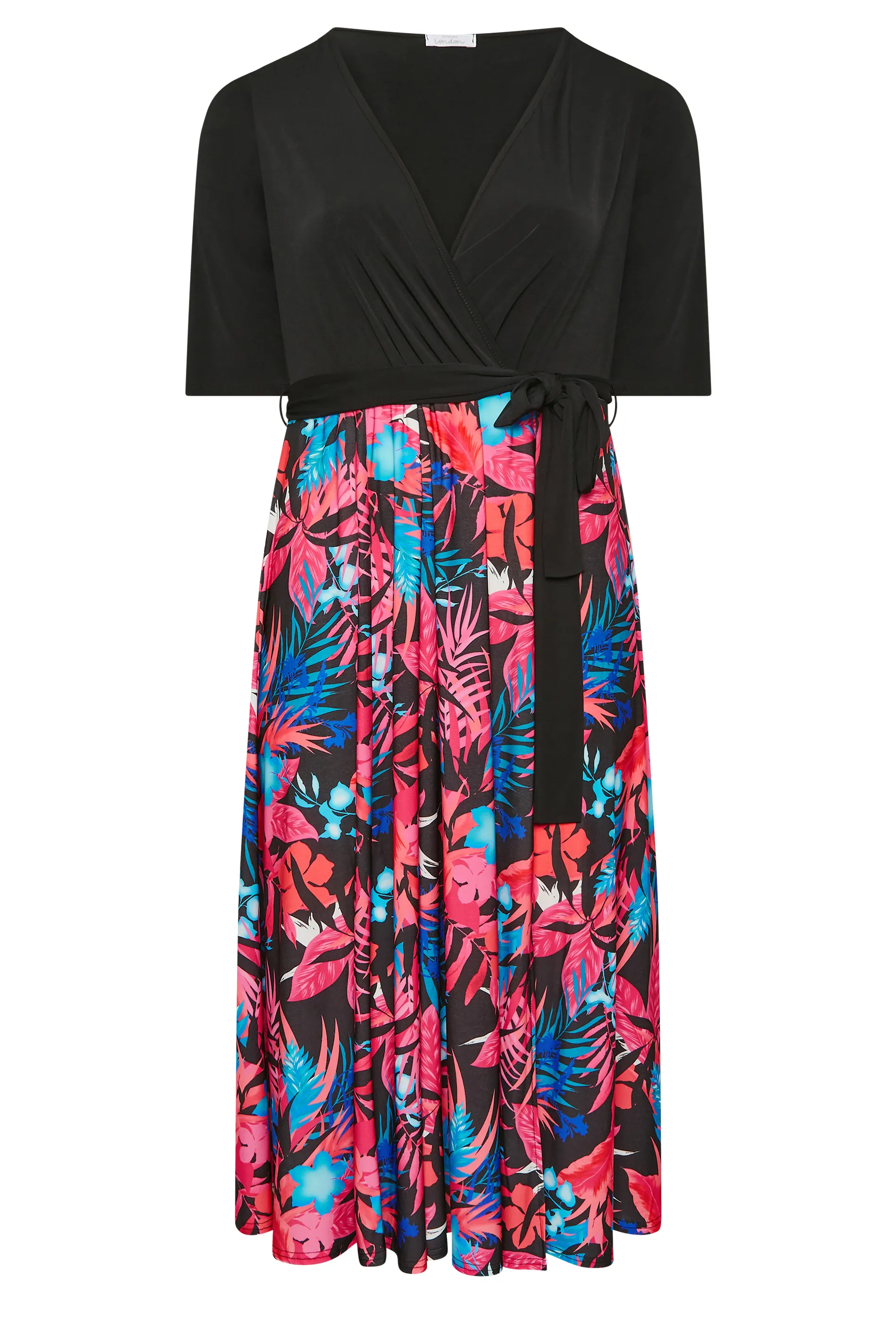 YOURS LONDON Curve Black Tropical Print Wrap Dress